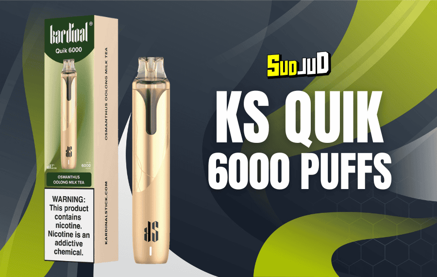 KS Quik 6000 Puffs จาก Kardinal Stick! พอตใช้แล้วทิ้งที่ให้กลิ่นชัด รสชาติพรีเมียมในทุกคำ ฟีลสูบนุ่มลื่น คุ้มค่า 6000 คำ การันตีคุณภาพและความปลอดภัย